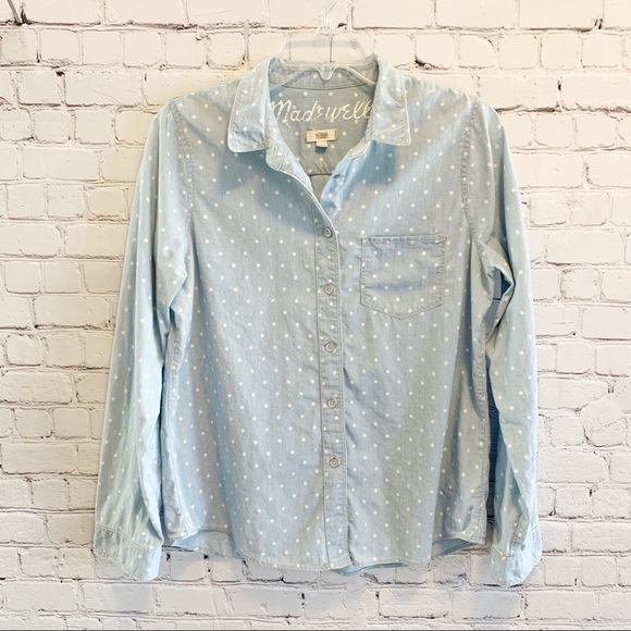 Madewell Light Chambray Polka Dot Shirt Size M GUC - Picture 4 of 8